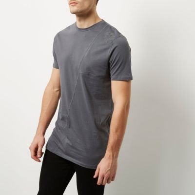 Grey patchwork longline T-shirt